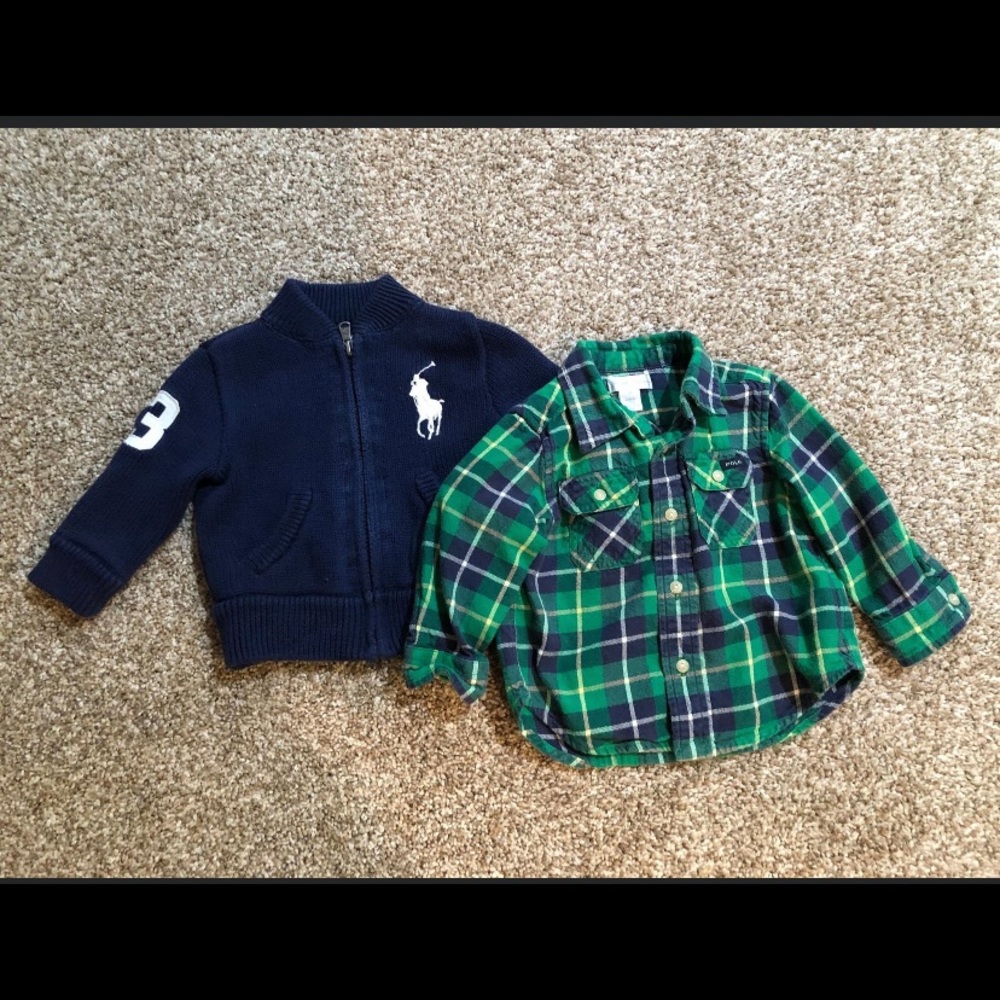 Ralph Lauren sweater and plaid button down.